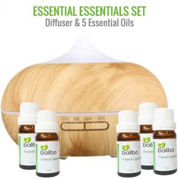 essential oil set with five essential oils and diffuser